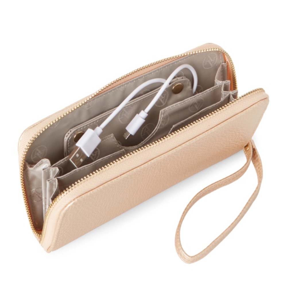 ADRIENNE VITTADINI GoldPebbled Zip Charging Wallet
